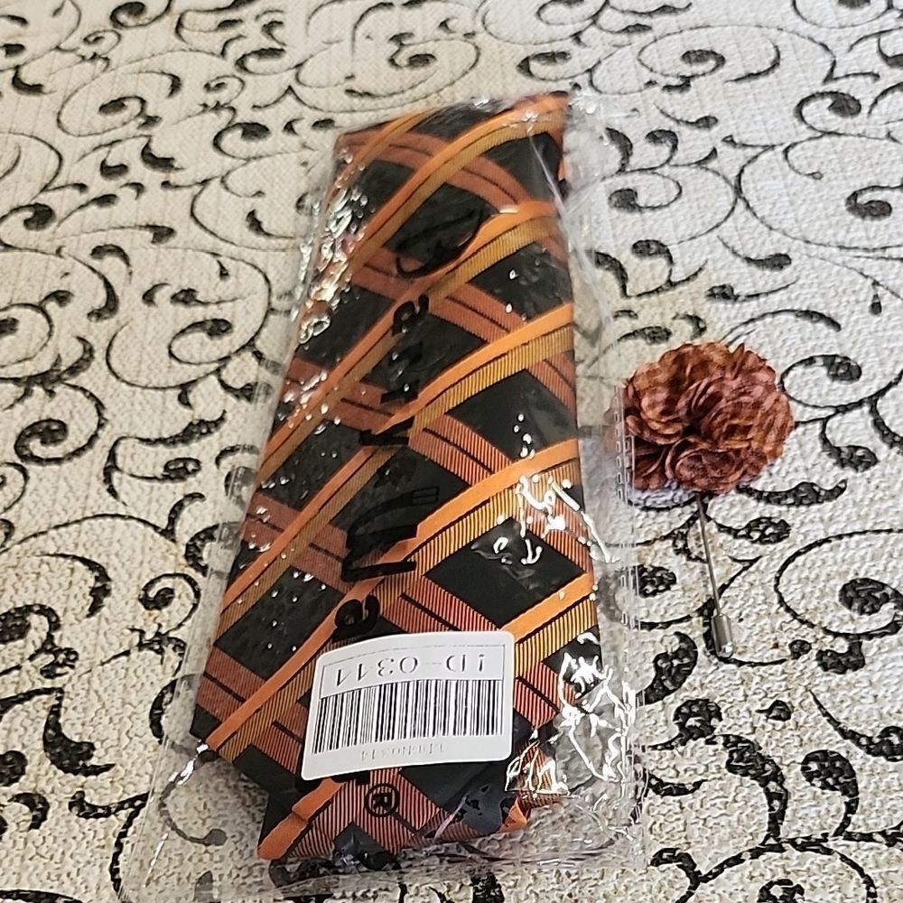 Barry Wang Men's Tie with Matching Stick Pin